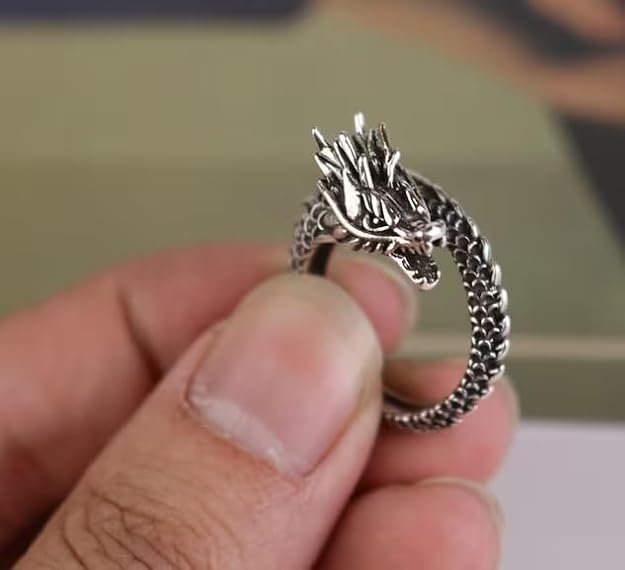 Unisex Trending Stainless Steel Openable/Adjustable Bikers Funky Wild Dragon Finger Thumb Ring (Silver Color) - Image 7