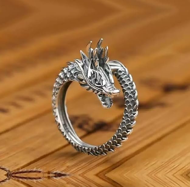 Unisex Trending Stainless Steel Openable/Adjustable Bikers Funky Wild Dragon Finger Thumb Ring (Silver Color) - Image 3