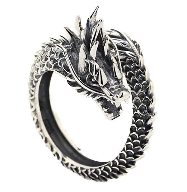 Unisex Trending Stainless Steel Openable/Adjustable Bikers Funky Wild Dragon Finger Thumb Ring (Silver Color) - Image 4