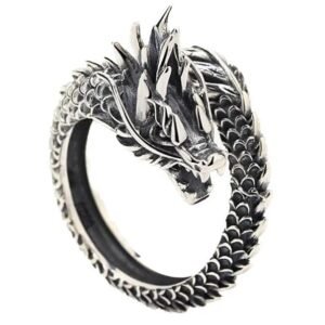 Unisex Trending Stainless Steel Openable/Adjustable Bikers Funky Wild Dragon Finger Thumb Ring (Silver Color)